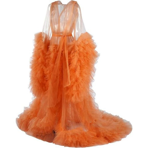 Summer Women's Fluffy Tulle Robe Maternity Dress Photo Long Transparent Bridal Puffy Skirt Wedding Gown Mint Green - Coscosmos