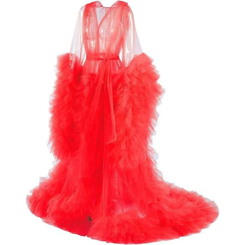 Summer Women's Fluffy Tulle Robe Maternity Dress Photo Long Transparent Bridal Puffy Skirt Wedding Gown Mint Green - Coscosmos