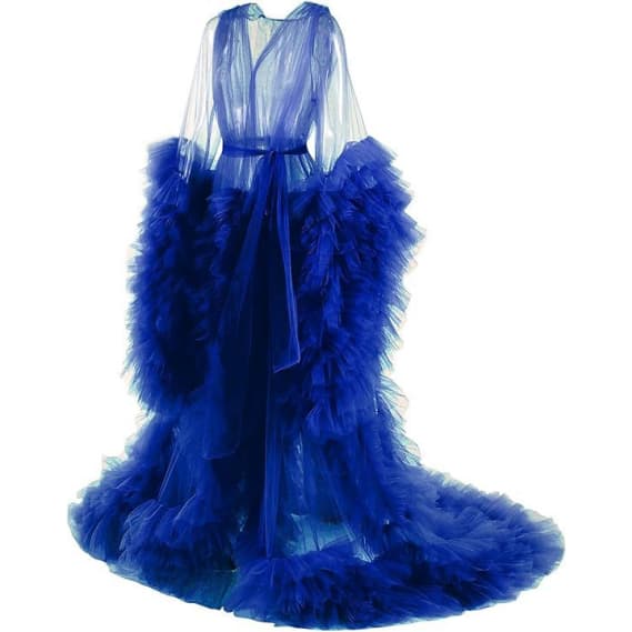 Summer Women's Fluffy Tulle Robe Maternity Dress Photo Long Transparent Bridal Puffy Skirt Wedding Gown Mint Green - Coscosmos