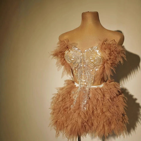 Sweet Stage Outfit Singer Celebrity Performance Costume Birthday Party Dress Fashion Two - Piece Skirt Set - Coscosmos