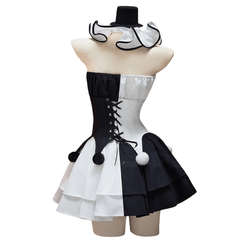 Terrifier Art the Clown Cosplay Costume - Full Set Gothic Black and White Jester Dress for Halloween - Coscosmos