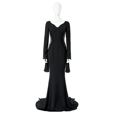 The Addams Family Morticia Addams Cosplay Costume Black Vintage Dress Halloween Carnival Suit - Coscosmos