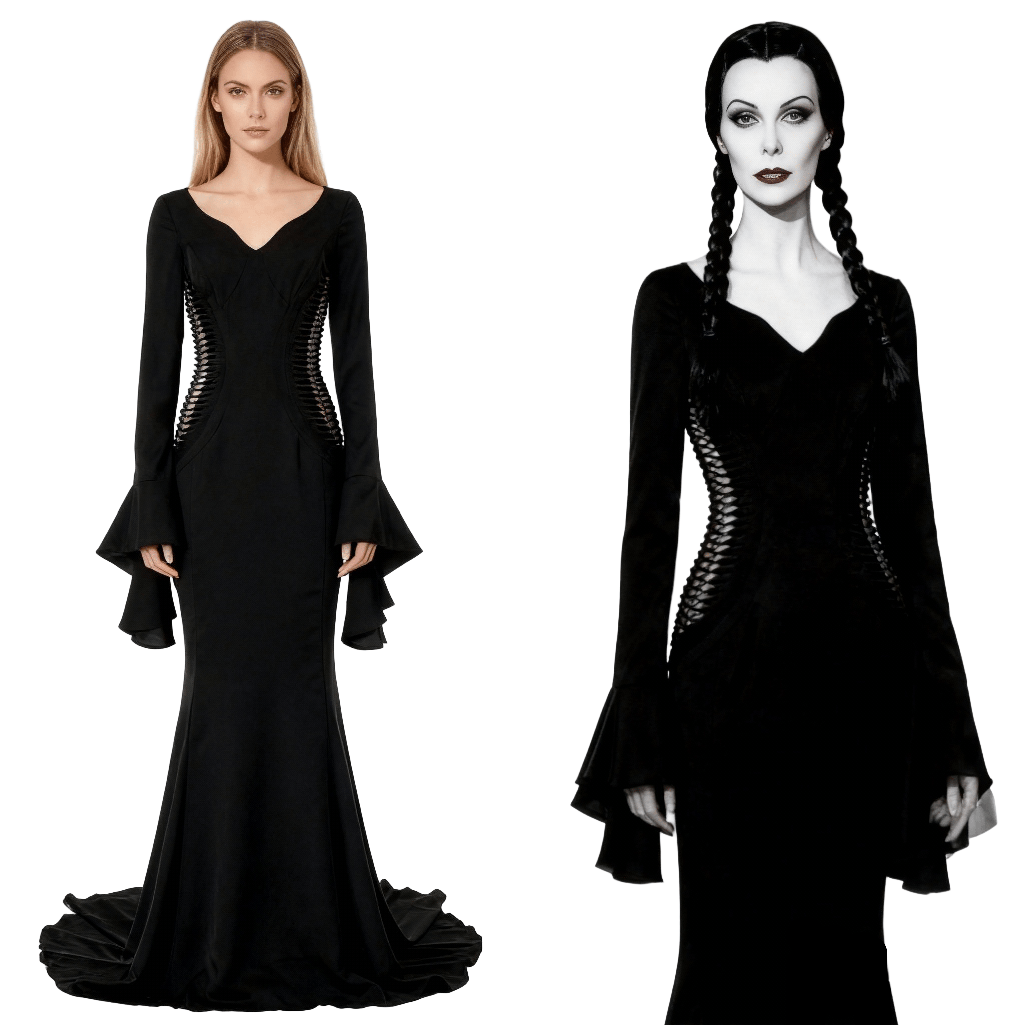 The Addams Family Morticia Addams Cosplay Costume Black Vintage Dress Halloween Carnival Suit - Coscosmos