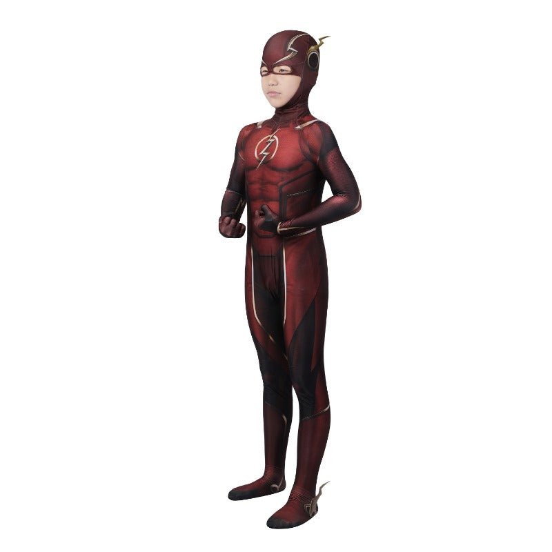 The Flash Barry Allen Halloween Cosplay Costume Superhero 3D Print Jumpsuit Mask for Kids - Coscosmos