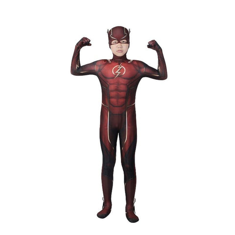 The Flash Barry Allen Halloween Cosplay Costume Superhero 3D Print Jumpsuit Mask for Kids - Coscosmos