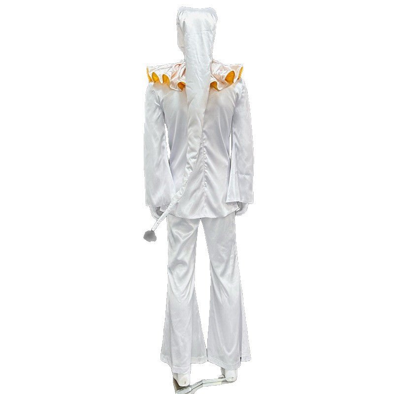 The Freak Circus Old Design White Pierrot & Harlequin Halloween Cosplay Costume - Coscosmos