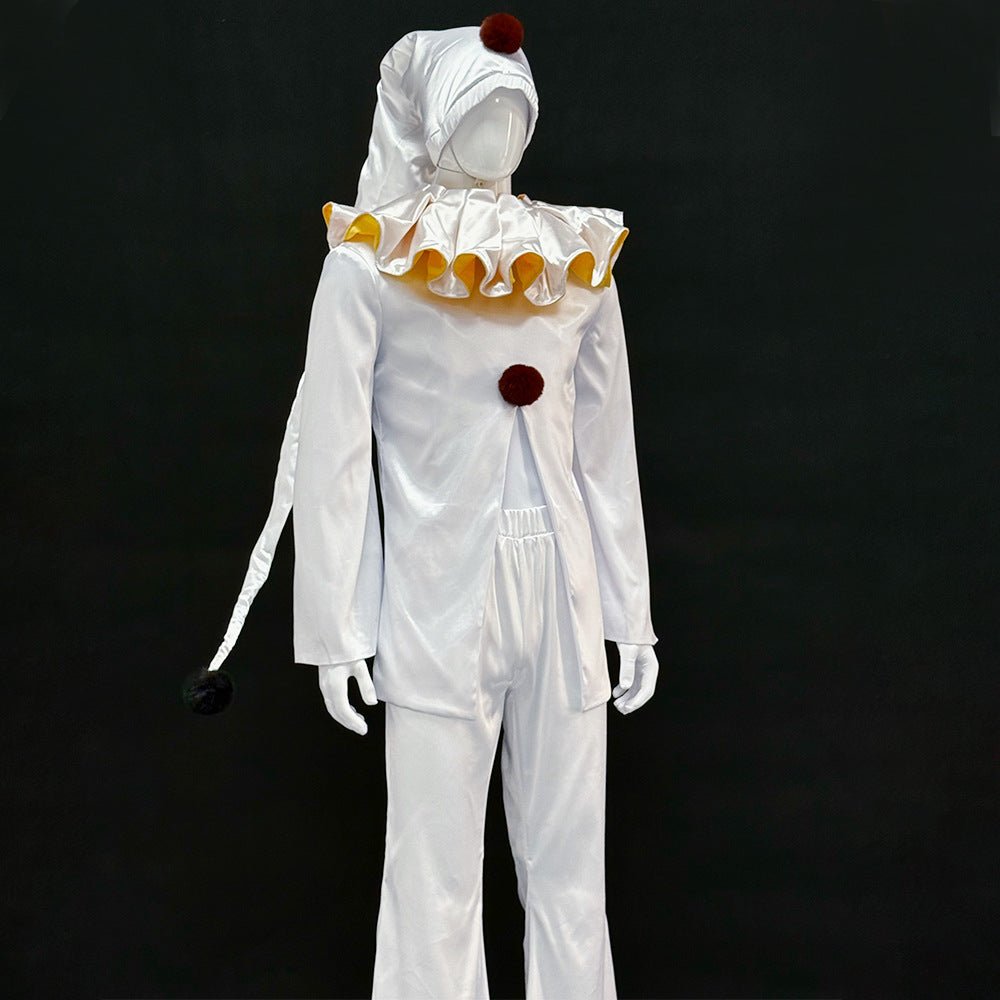 The Freak Circus Old Design White Pierrot & Harlequin Halloween Cosplay Costume - Coscosmos