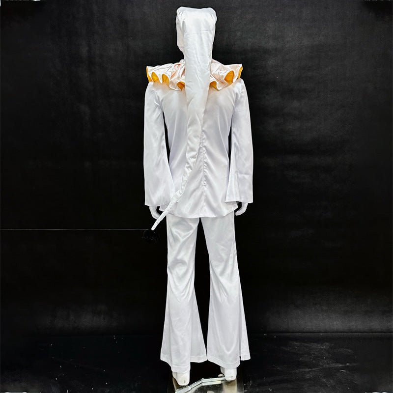 The Freak Circus Old Design White Pierrot & Harlequin Halloween Cosplay Costume - Coscosmos