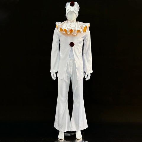 The Freak Circus Old Design White Pierrot & Harlequin Halloween Cosplay Costume - Coscosmos