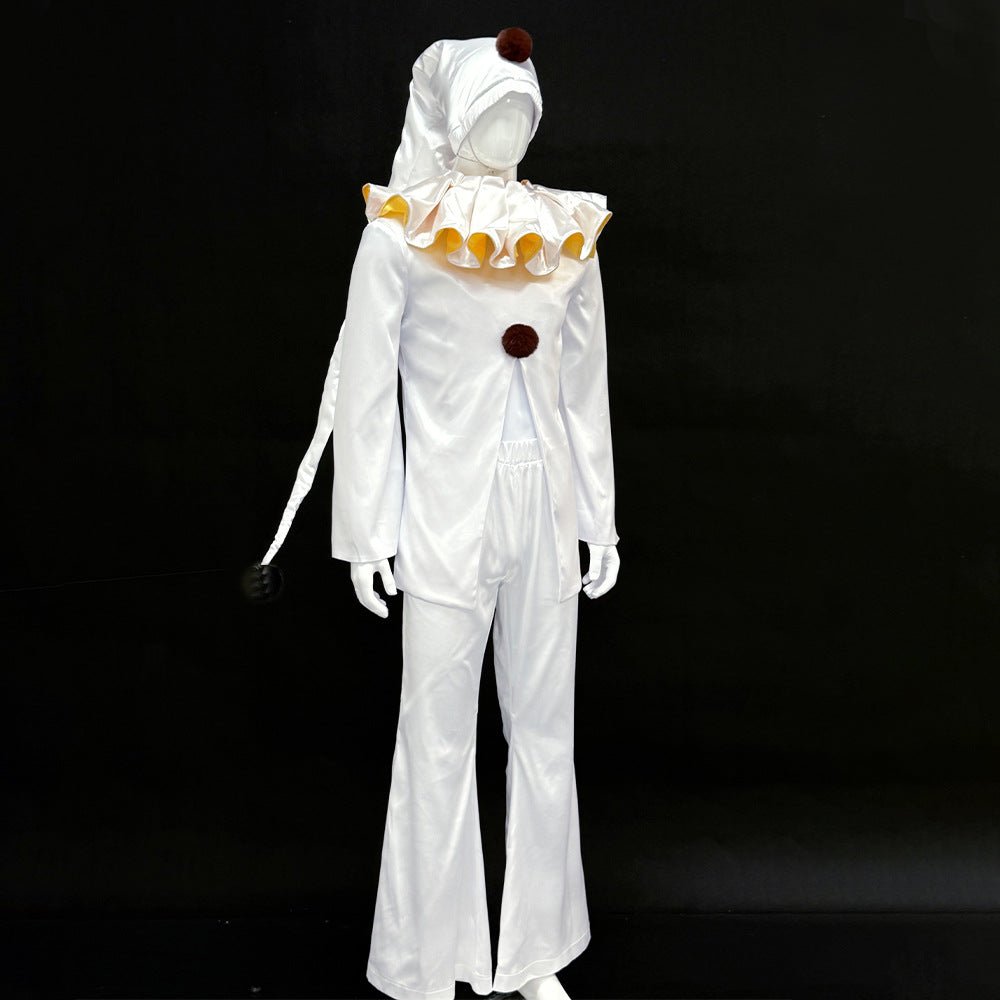 The Freak Circus Old Design White Pierrot & Harlequin Halloween Cosplay Costume - Coscosmos