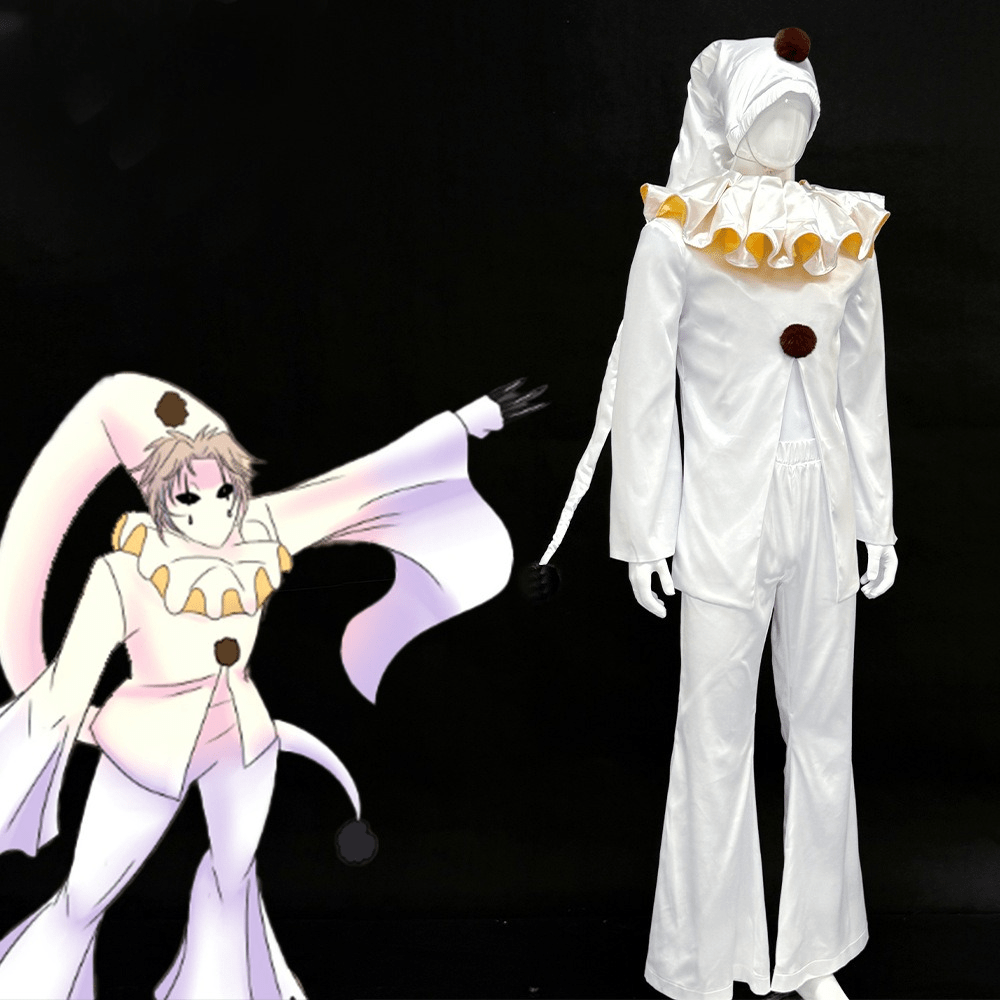 The Freak Circus Old Design White Pierrot & Harlequin Halloween Cosplay Costume - Coscosmos