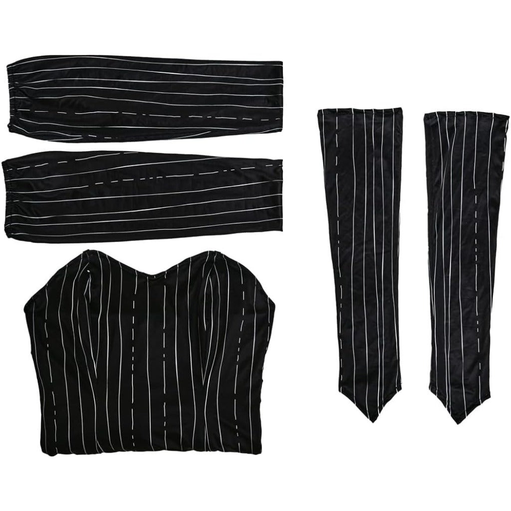 The Nightmare Before Christmas Jack Skellington Women's Costume Set with Dress, Stockings, and Gloves - Coscosmos