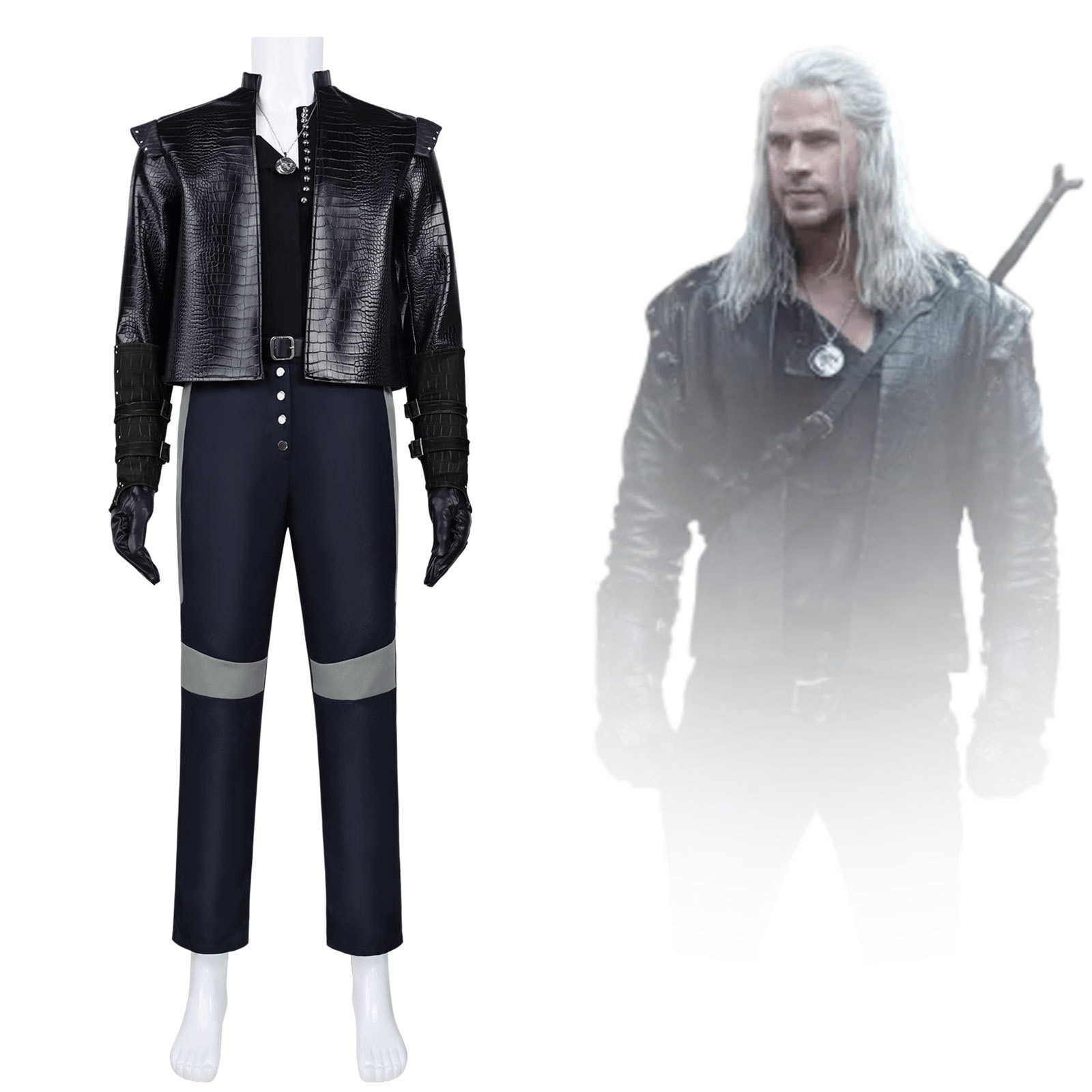 The Witcher 4 Geralt of Rivia Cosplay Outfit White Wolf Medieval Leather Full Suit Halloween - Coscosmos