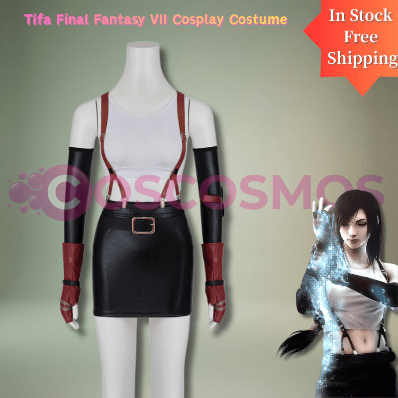 Tifa Lockhart Final Fantasy VII Remake Cosplay Costume Set - Classic Outfit Mini Dress Top & Skirt Full Set - Coscosmos