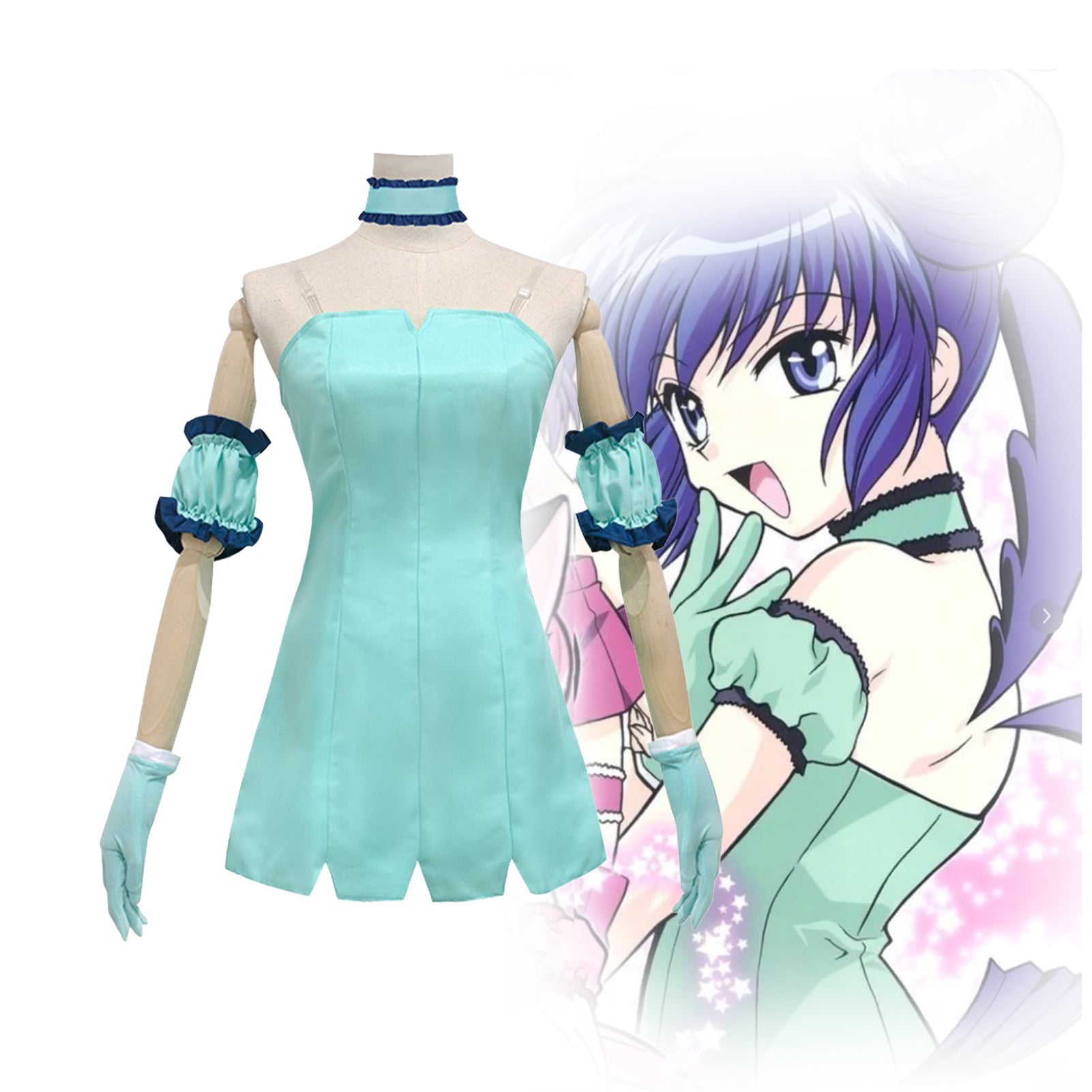 Tokyo Mew Mew Blue Azure Mint Cosplay Costume – Anime Maid Outfit for Women, Role - Play Dress Set for Conventions & Themed Events - Coscosmos