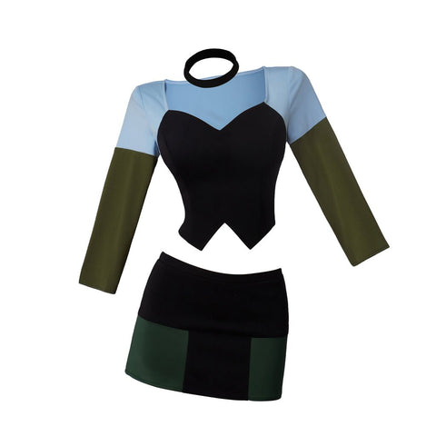 Total Drama Island Gwen Cosplay Costume Crop Top and Mini Skirts Red Top Green Shorts Full Set - Coscosmos
