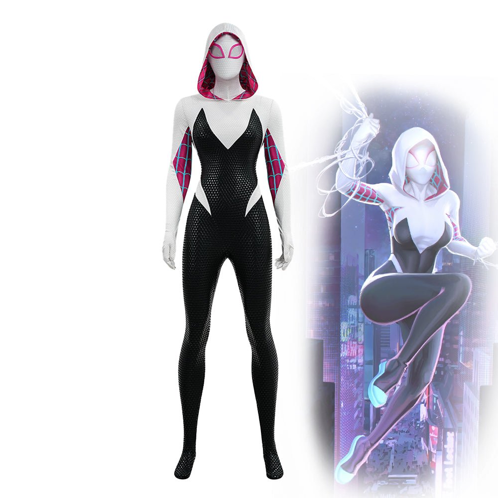 Upgraded Gwen Stacy Spider - Verse Cosplay Outfit, Color Block Embossed Full Set, Customizable Shoes - Coscosmos