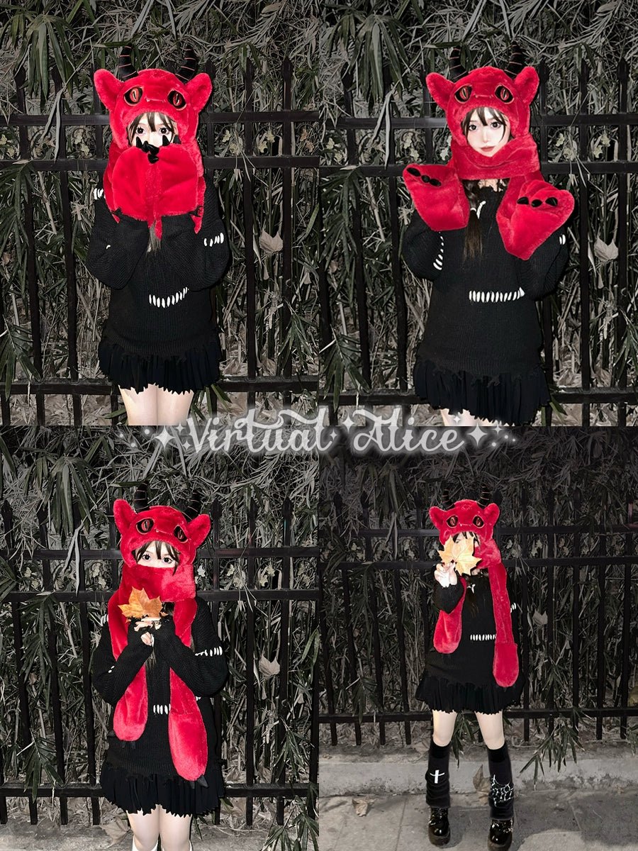 Vampire, Catgirl, Grim Reaper, Red Demon, Octopus, Zombie Whimsical Dark Y2K Cartoon Character Plush Winter Set - Coscosmos