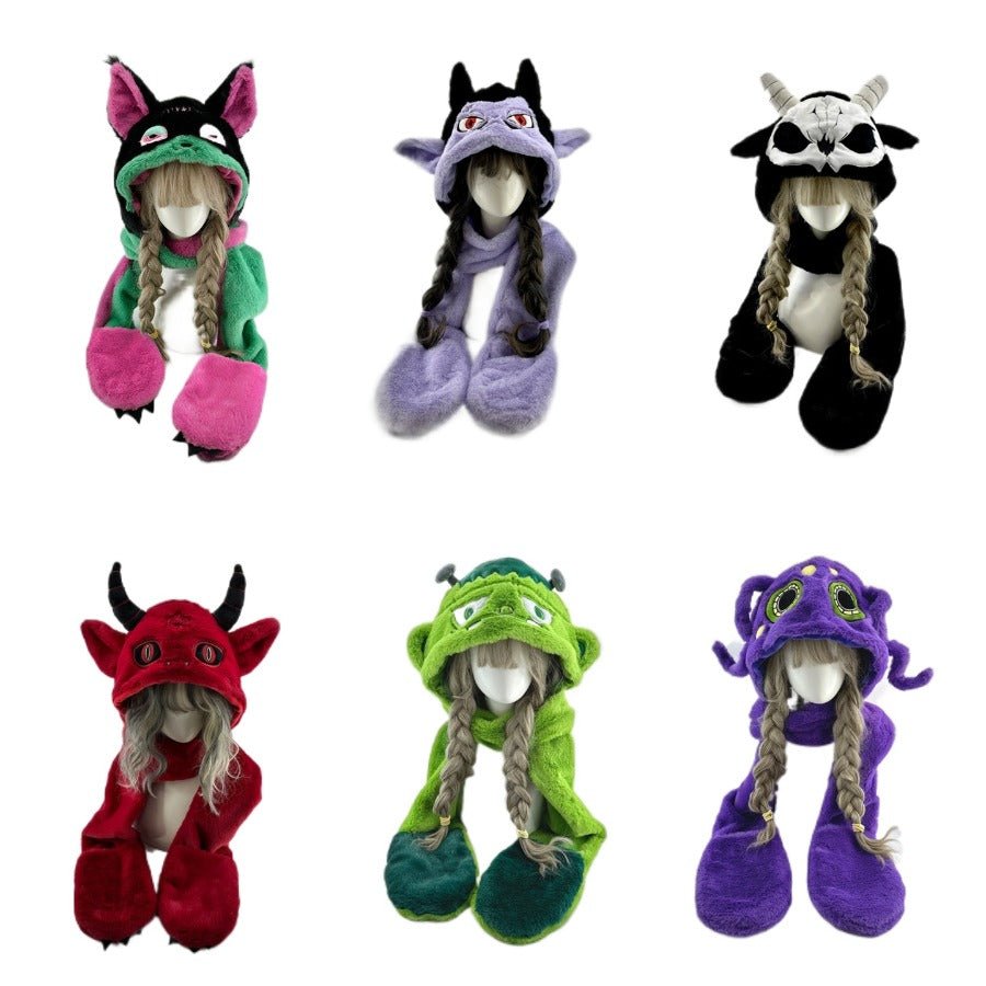 Vampire, Catgirl, Grim Reaper, Red Demon, Octopus, Zombie Whimsical Dark Y2K Cartoon Character Plush Winter Set - Coscosmos