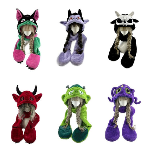 Vampire, Catgirl, Grim Reaper, Red Demon, Octopus, Zombie Whimsical Dark Y2K Cartoon Character Plush Winter Set - Coscosmos