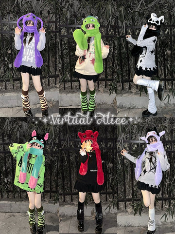 Vampire, Catgirl, Grim Reaper, Red Demon, Octopus, Zombie Whimsical Dark Y2K Cartoon Character Plush Winter Set - Coscosmos