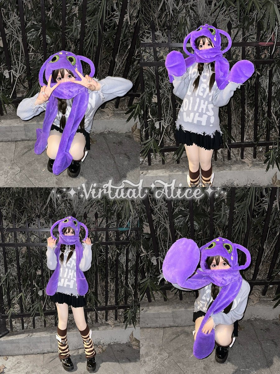Vampire, Catgirl, Grim Reaper, Red Demon, Octopus, Zombie Whimsical Dark Y2K Cartoon Character Plush Winter Set - Coscosmos