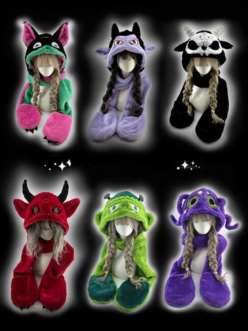 Vampire, Catgirl, Grim Reaper, Red Demon, Octopus, Zombie Whimsical Dark Y2K Cartoon Character Plush Winter Set - Coscosmos
