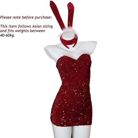 Velvet Glitter Cosplay Bunny Christmas Outfit - Festive Party Dress for Holiday Dates & Nights Out - Coscosmos