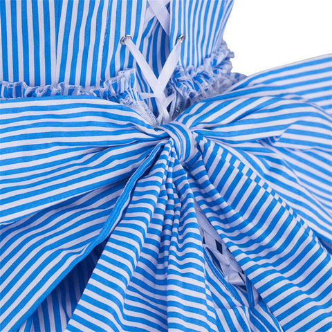 Victoria Blue Striped Dress Cosplay Costume – Elegant Anime - Inspired Outfit - Coscosmos