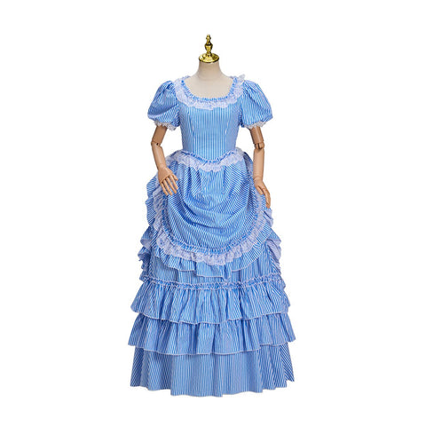 Victoria Blue Striped Dress Cosplay Costume – Elegant Anime - Inspired Outfit - Coscosmos