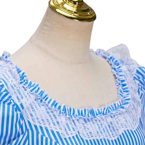Victoria Blue Striped Dress Cosplay Costume – Elegant Anime - Inspired Outfit - Coscosmos
