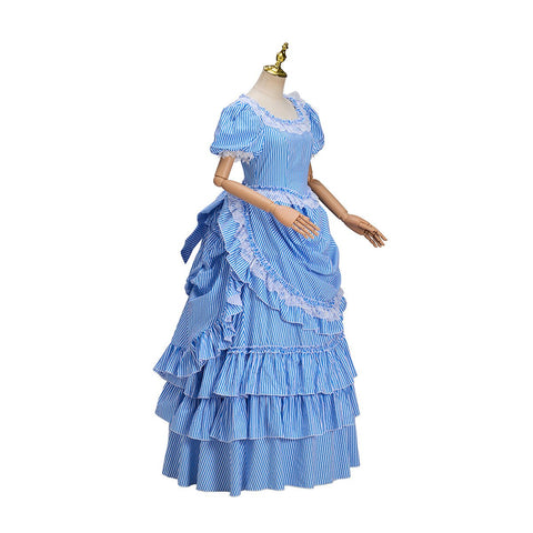 Victoria Blue Striped Dress Cosplay Costume – Elegant Anime - Inspired Outfit - Coscosmos