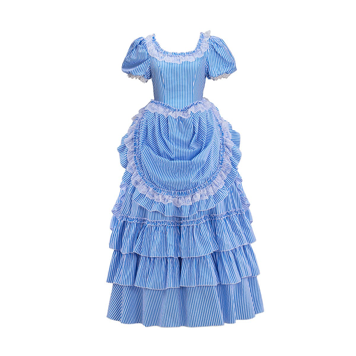 Victoria Blue Striped Dress Cosplay Costume – Elegant Anime - Inspired Outfit - Coscosmos