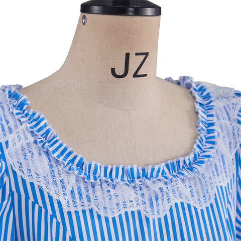 Victoria Blue Striped Dress Cosplay Costume – Elegant Anime - Inspired Outfit - Coscosmos