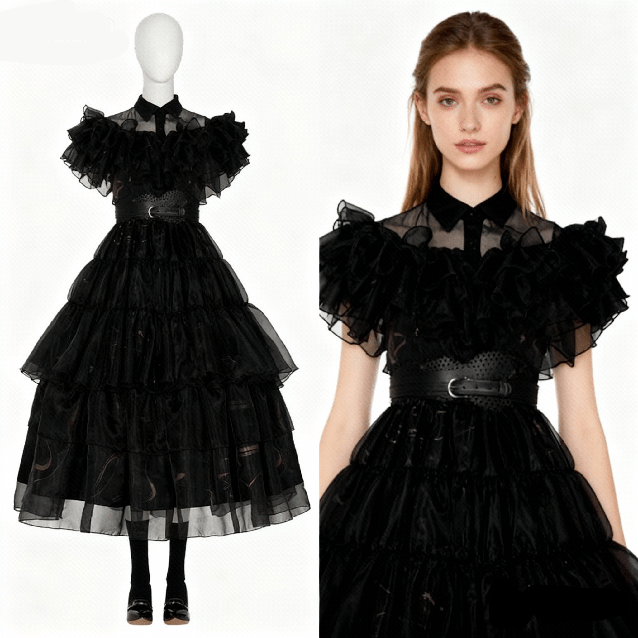 Wednesday Addams Cosplay Costume Black Dress for Adults with Shoes - Perfect for Halloween, Carnival, and Parties - Coscosmos