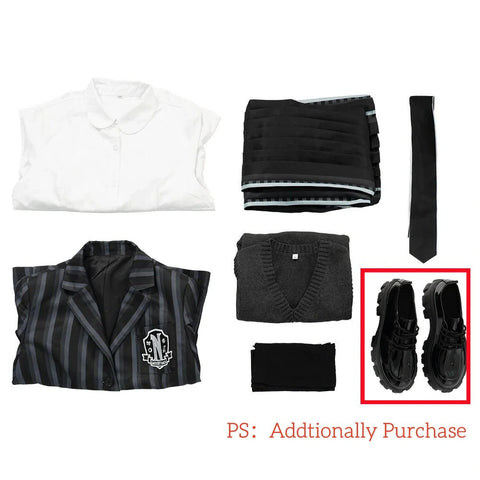 Wednesday Addams Girls Cosplay School Uniform 5-Piece Set for Halloween and Party - Coscosmos