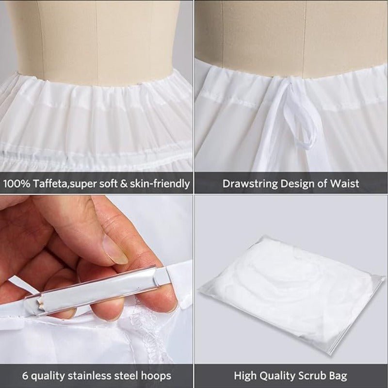 Women’s 6 - Layer Crinoline Petticoat - Plus Size Floor - Length Tutu Underskirt for Wedding, Prom, and Party Dresses - Coscosmos