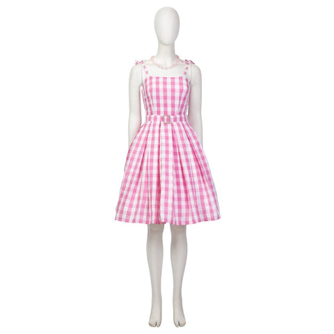 Women's Barbie Pink Checkered Costume Dress - Embrace the Iconic Style - Coscosmos