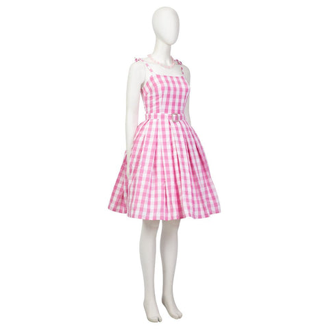 Women's Barbie Pink Checkered Costume Dress - Embrace the Iconic Style - Coscosmos