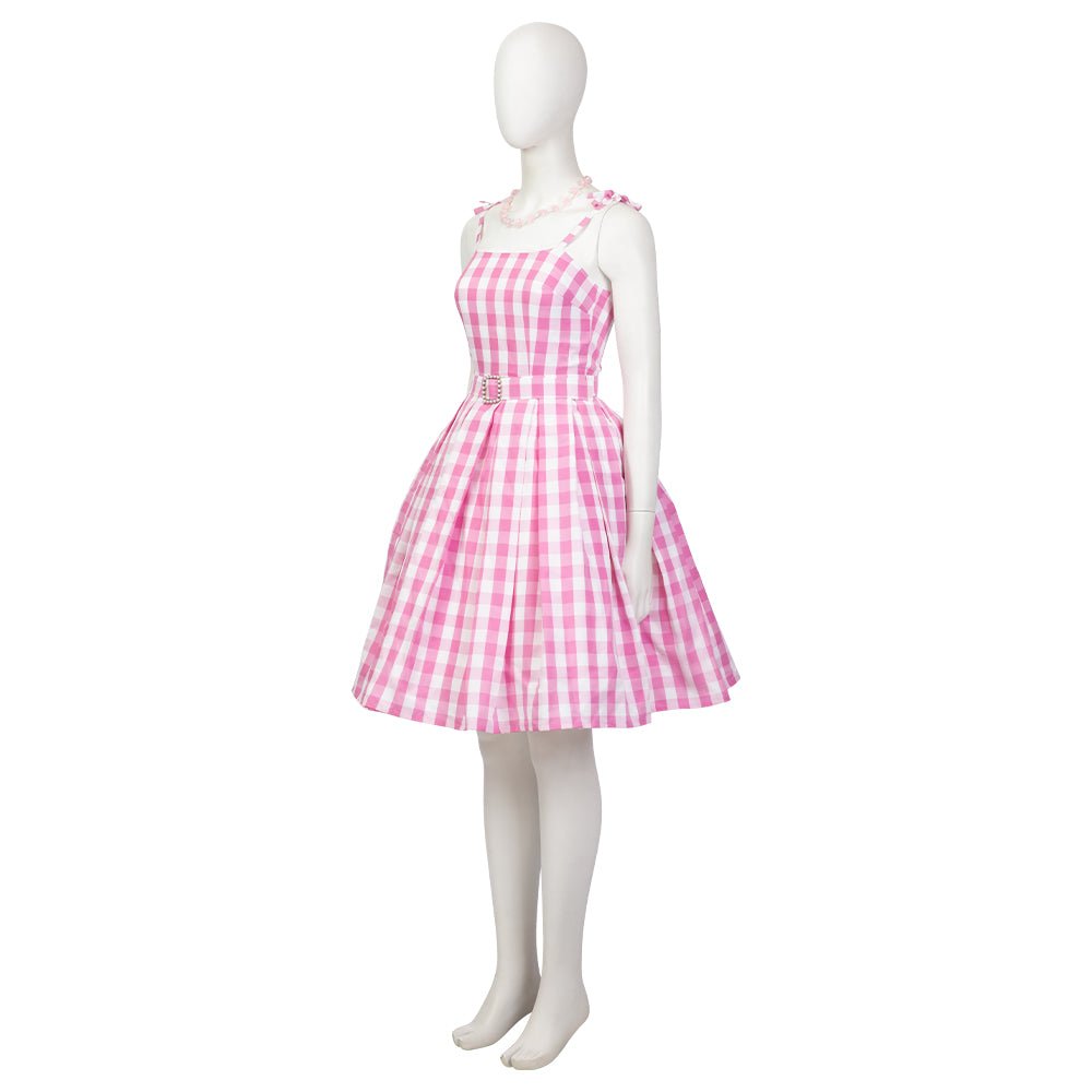 Women's Barbie Pink Checkered Costume Dress - Embrace the Iconic Style - Coscosmos