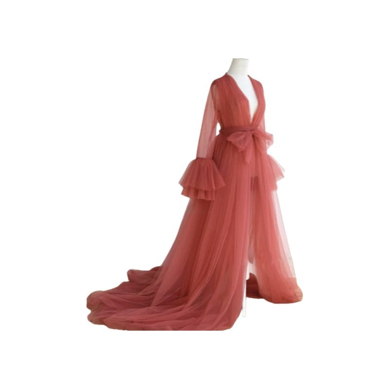 Women's Maternity Orange Mesh Dress Cosplay Costume Sweet Loose Photography Gown Evening Dress - Coscosmos