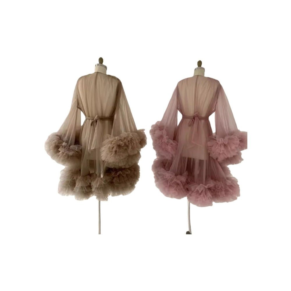 Women's Mesh Maternity Robe Dress for Pregnancy Photos Short Chiffon Skirt Available in 200+ Colors - Maternity Cosplay Costume - Coscosmos