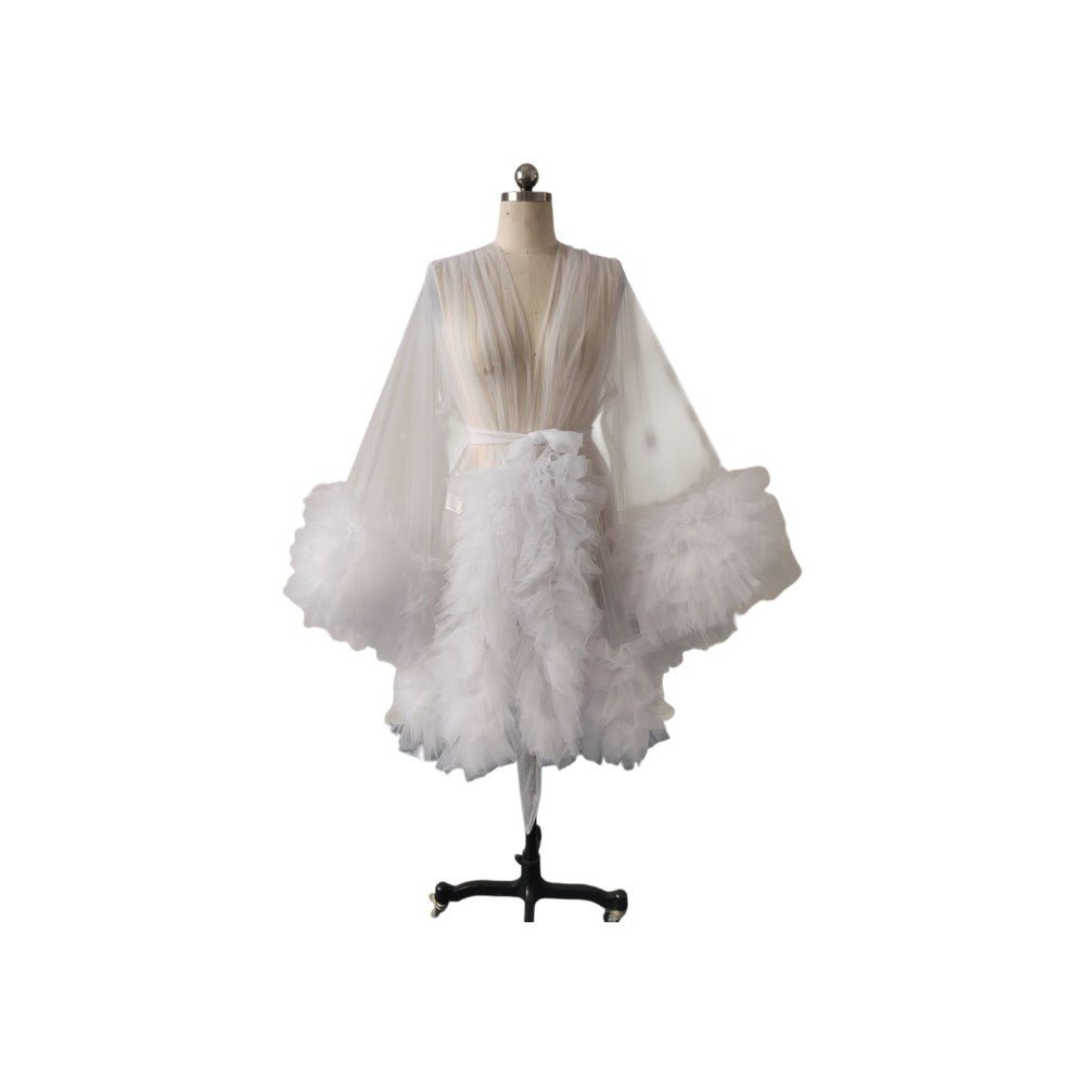 Women's Mesh Maternity Robe Dress for Pregnancy Photos Short Chiffon Skirt Available in 200+ Colors - Maternity Cosplay Costume - Coscosmos