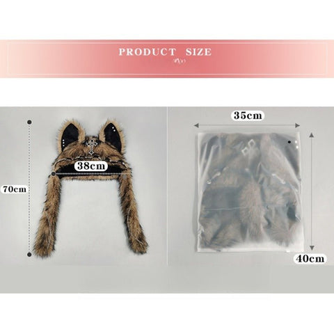 YABI Cat Ear Punk Cross Chain Fluffy Hat - Gothic Kawaii Cosplay Costume Accessory for Women Girls Winter Warm Goth Lolita Fashion - Coscosmos