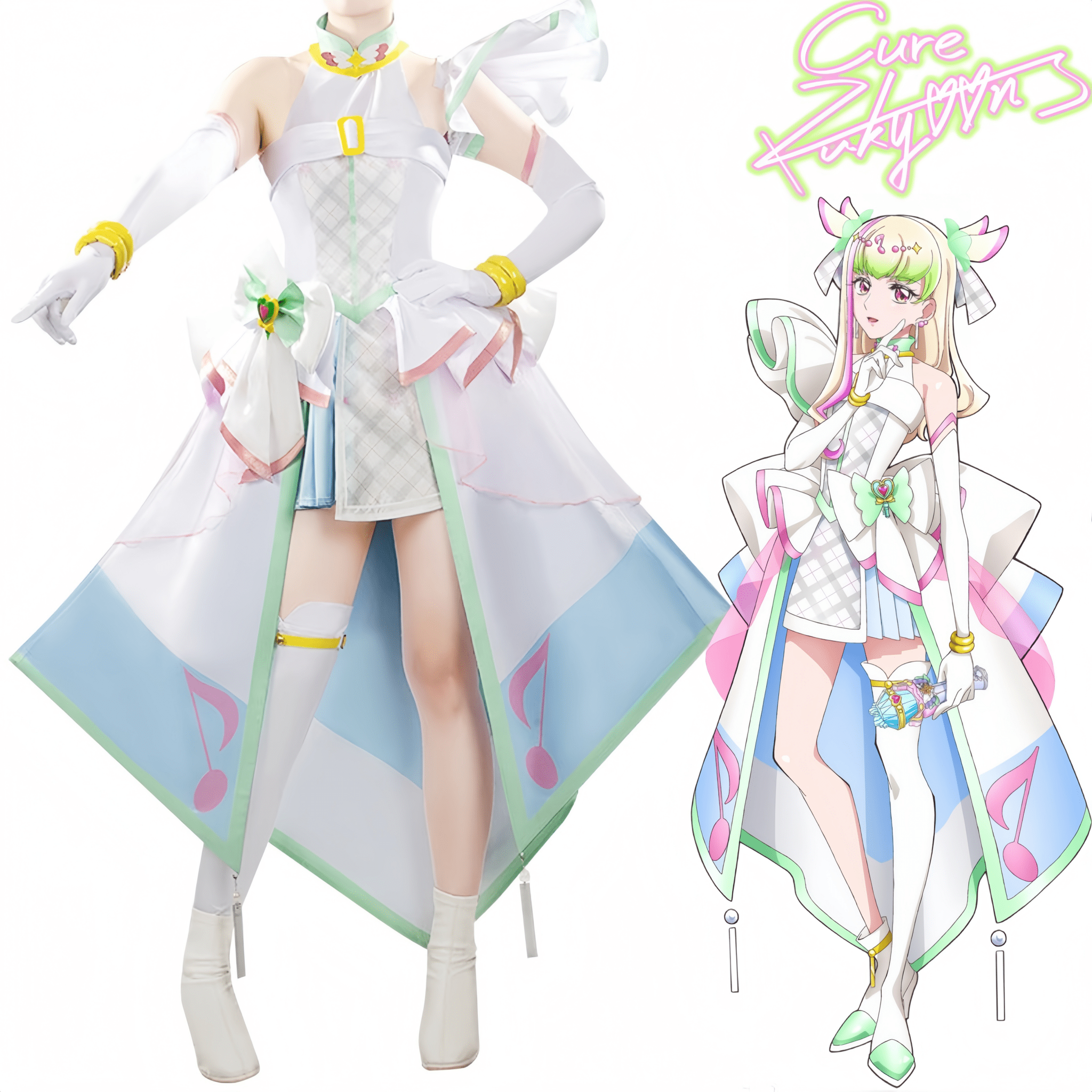 You and Idol Pretty Cure♪– Cure Zukyoon Tanaka Purin Cosplay Costume - Custom Made for Perfect Fit - Coscosmos