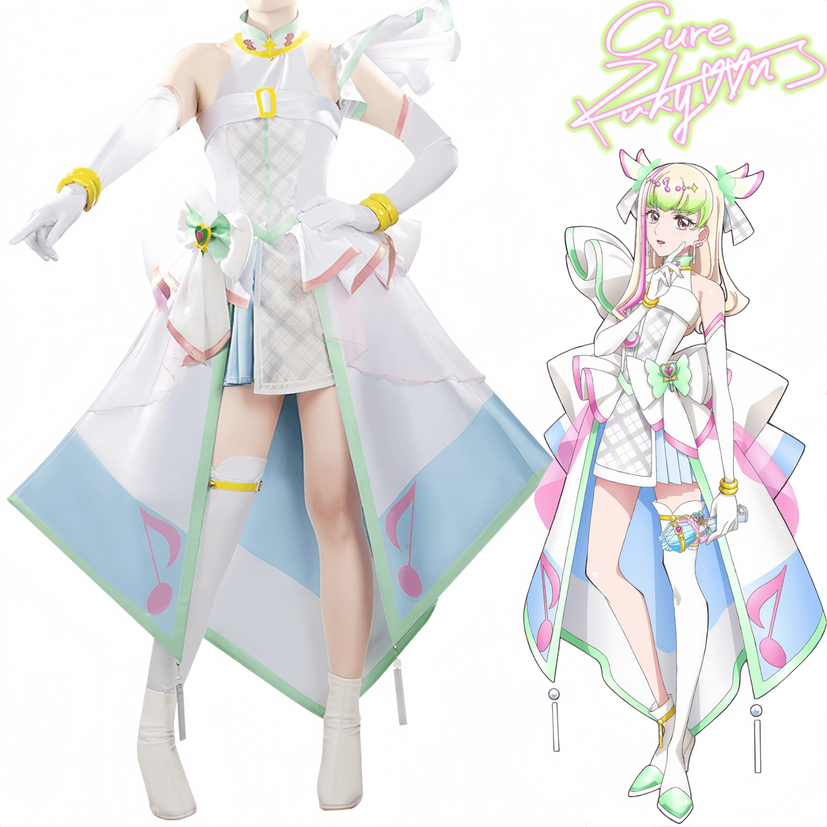 You and Idol Pretty Cure♪– Cure Zukyoon Tanaka Purin Cosplay Costume - Custom Made for Perfect Fit - Coscosmos