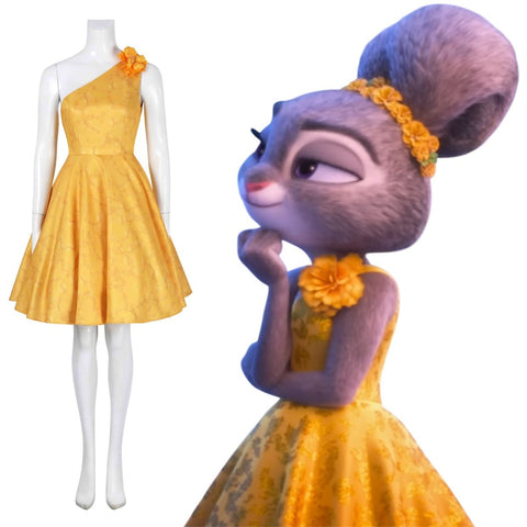 Zootopia 2 Judy Hopps Floral Short Dress Cosplay Costume Full Set - Coscosmos
